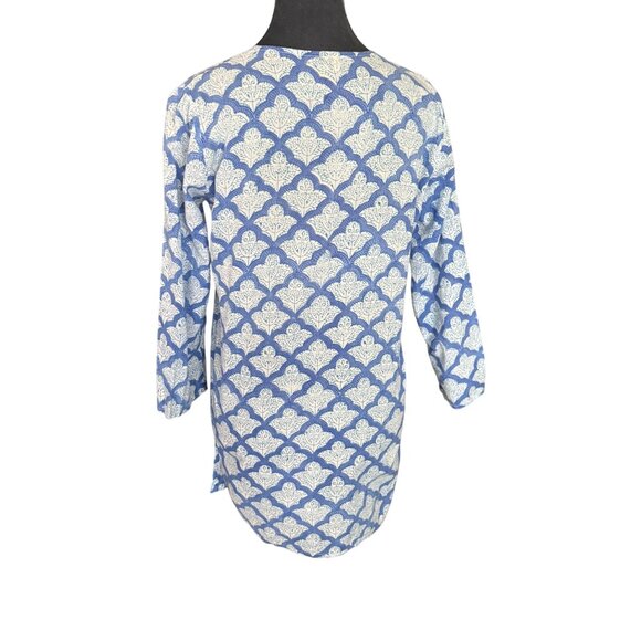 Robert Roller Rabbit XS Cotton Blue & White Printed Tunic Top With 3/4 Sleeves & - Picture 5 of 7